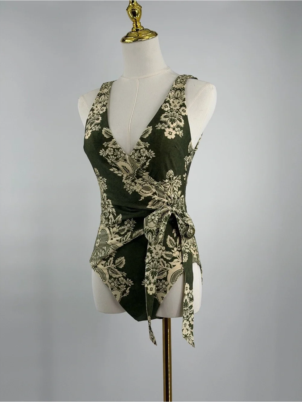 🆕 ZIMMERMANN 🧿 NWT Separates Floral Wrap Tie 1PC - Khaki/Cream - Sz 2 US8